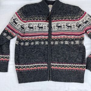 Vtg Tiara Intl  Nordic Reindeer Fair Isle Sweater Zip Cardigan Women’s M Y2K